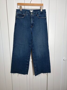 Good American Dark Blue Wide Leg Raw Hem Women's Jeans Size 12